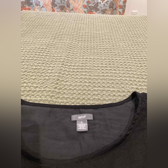 Womens aerie black short sleeve midi dress swimsuit beach cover pleat ruffle s - Picture 6 of 7